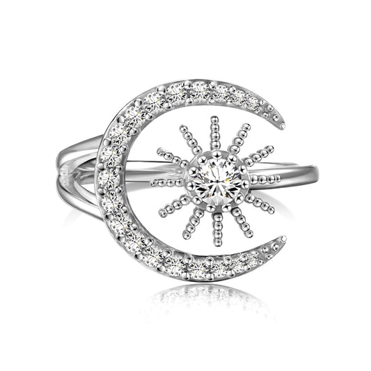 Moon and star Ring-120989-S-W-WH (silver finish)